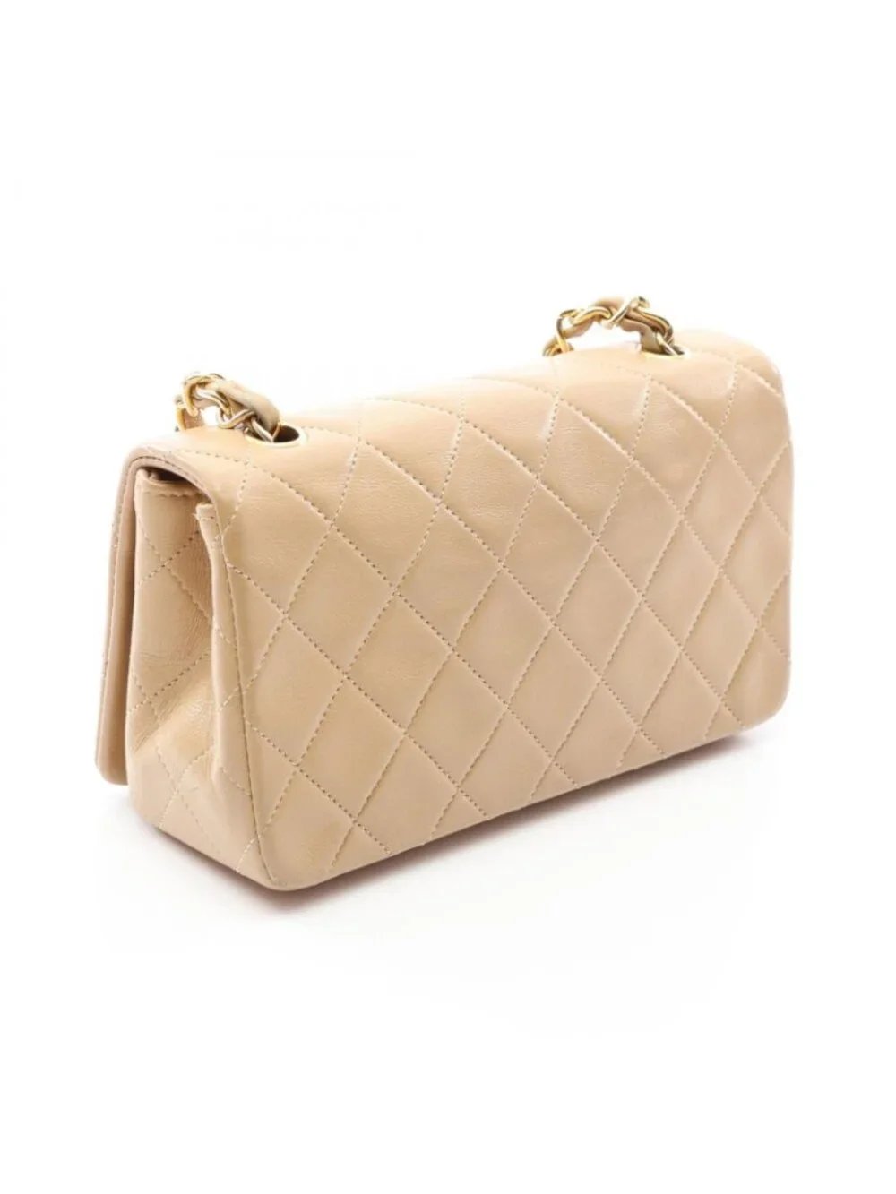 Chanel Shoulder Bag Mini Quilted Full Flap Beige Lambskin Chain